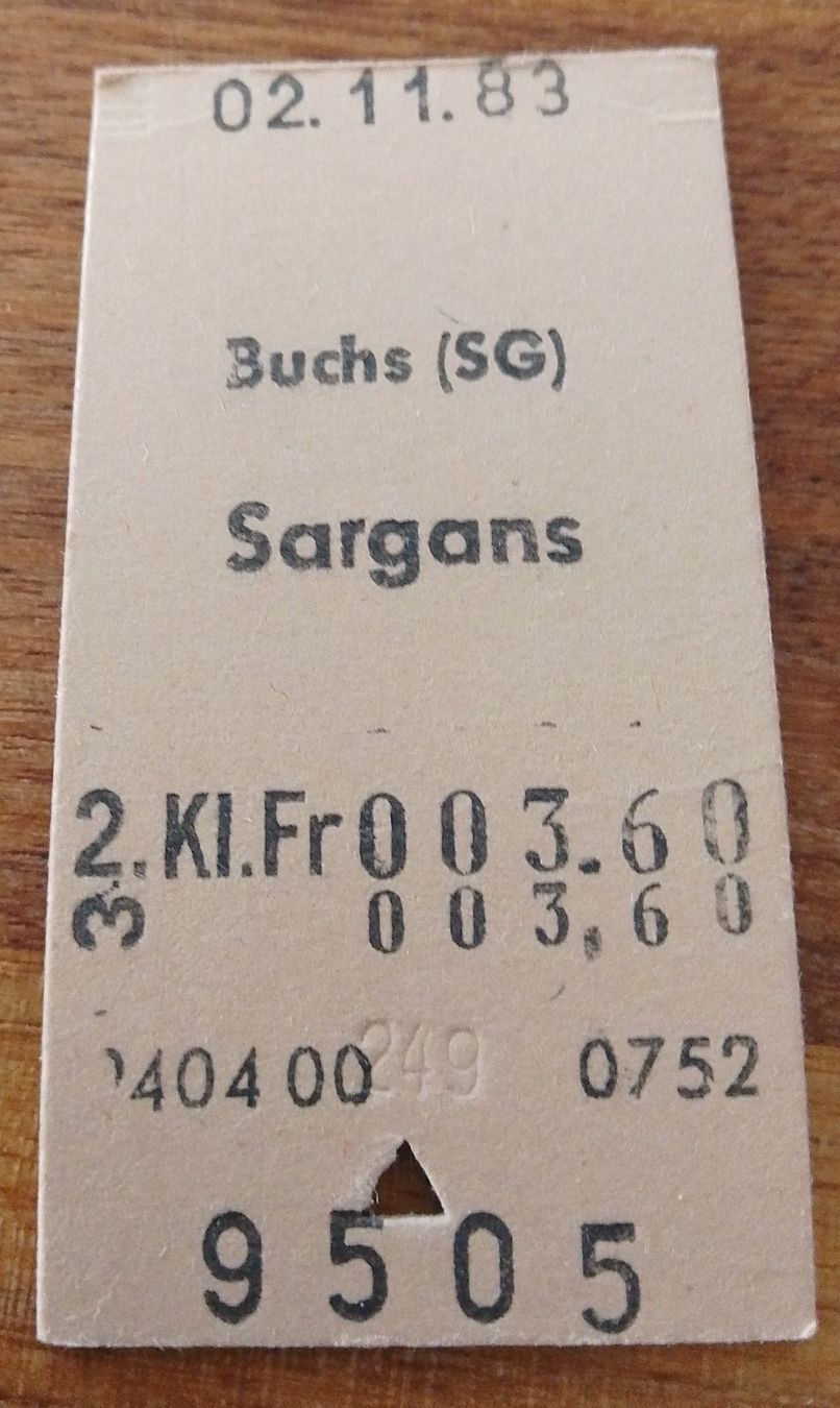 Biglietti: Billette Schweiz Buchs SG Sargans 2. Kl. 9505 – Usato da Wohlen AG venduto da salamanderspielwaren