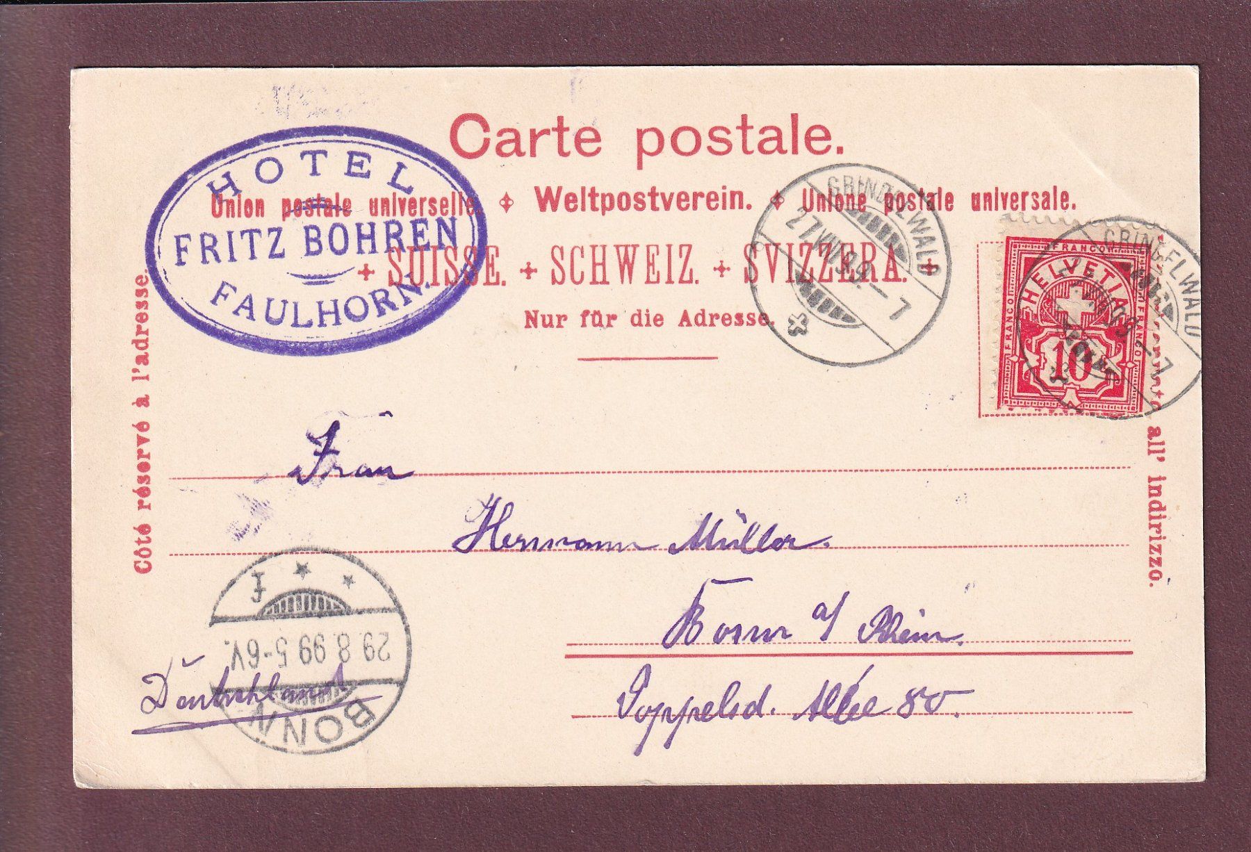 Ansichtskarten: FAULHORN - 1899 Hotel Stempel – Gebraucht aus Pully von nicecards 1