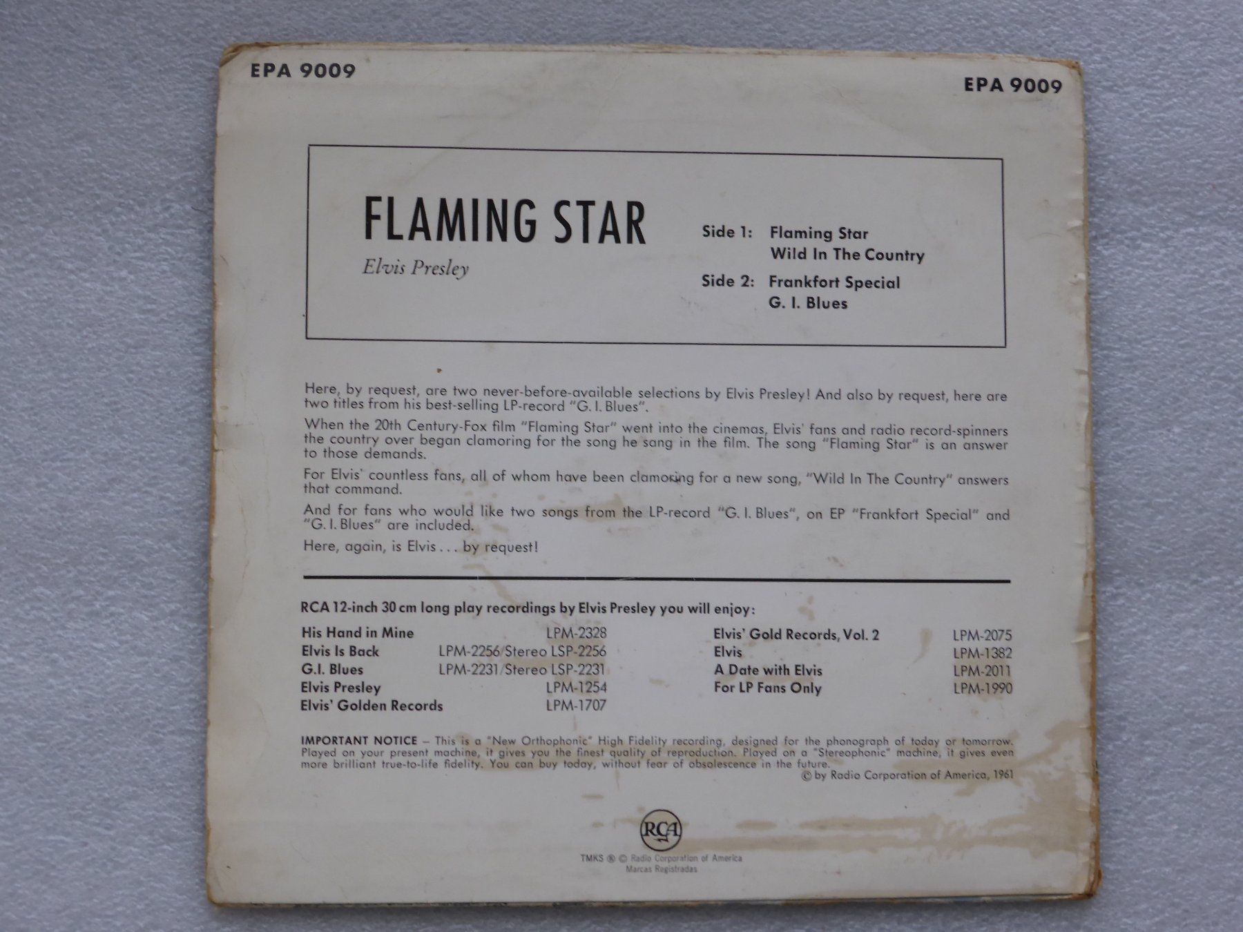 Schallplatten: Vinyl Single   EP   ELVIS PRESLEY – Gebraucht aus Küssnacht am Rigi von Mondkinder 3