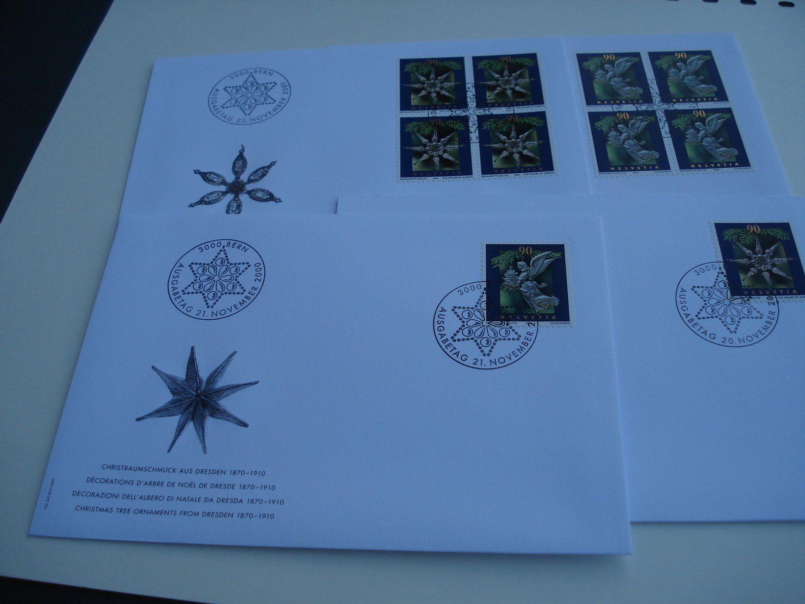 Tutti i francobolli: Marke Weihnachten, 2000+ 2001, FDC Einzel + 4erblock, 4 Bel – Usato da Niederwil AG venduto da morostahu 1