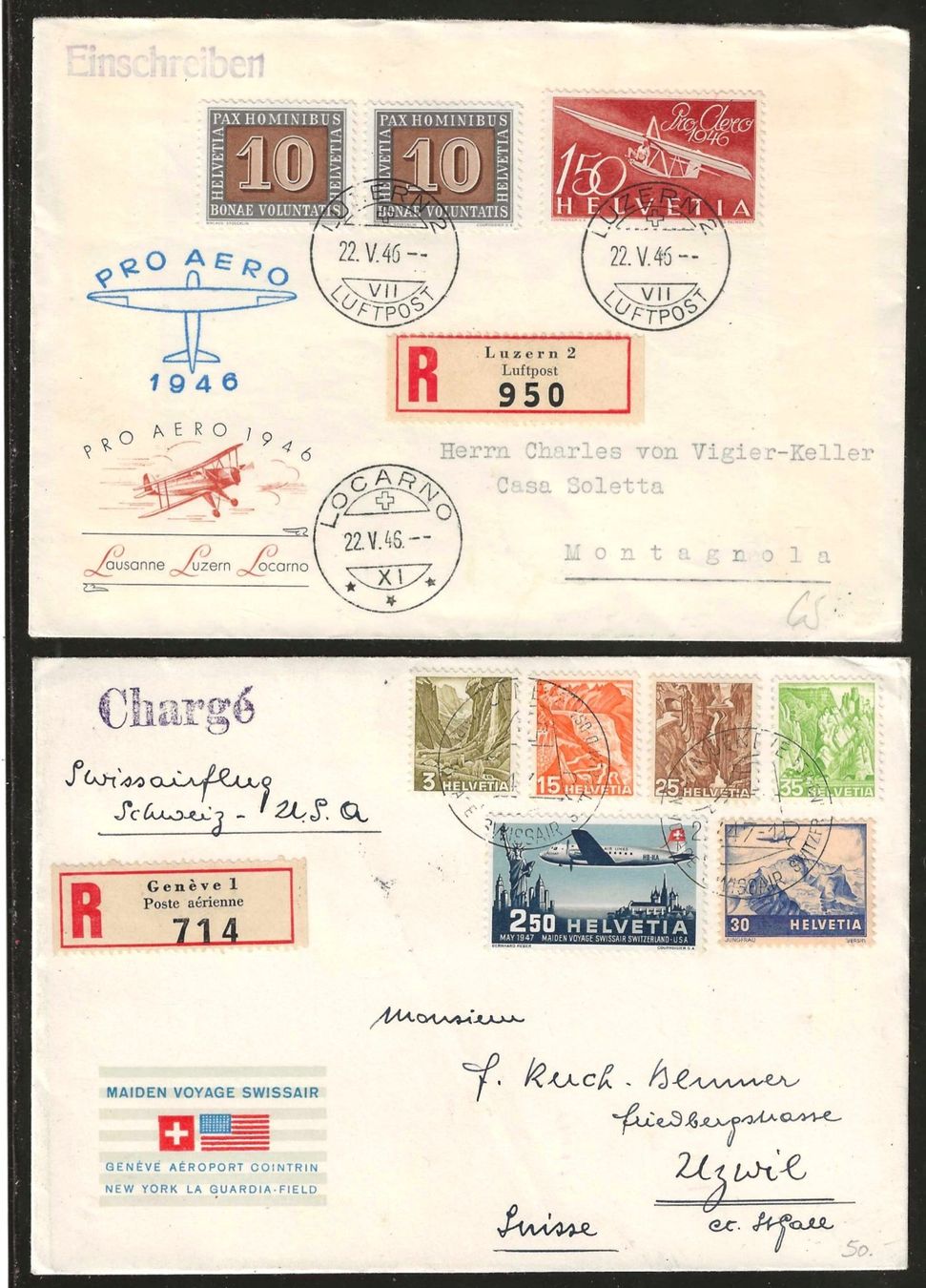 Tutti i francobolli: 2 Flugpost Briefe 1946/1947 – Usato da Gümligen venduto da Geniusbuy