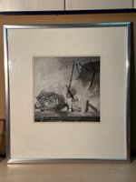 Framed Abstract Painting - Black and White - signed Landry