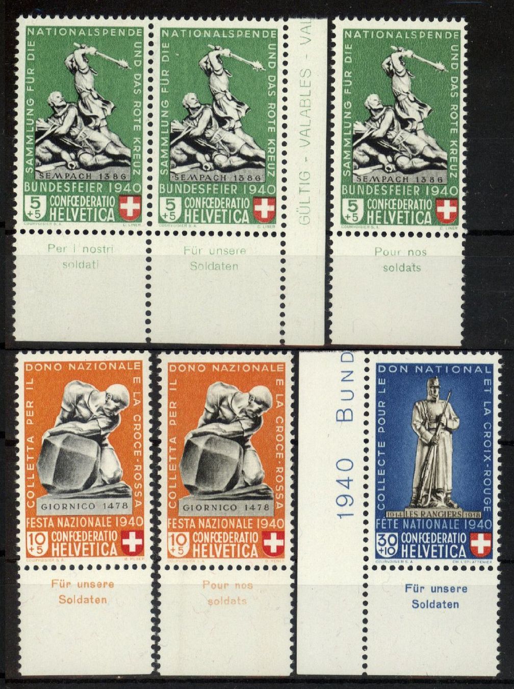 Tutti i francobolli: 1940, Pro Patria, Geschichtliche Motive Tabs ** – Usato da Willisau venduto da Vollstempel