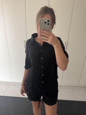 Ensemble chemise + short en lin noir SHEIN