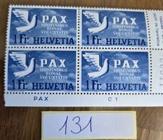 Briefmarken Schweiz PAX 1 Fr. Viererblock postfrisch 1945