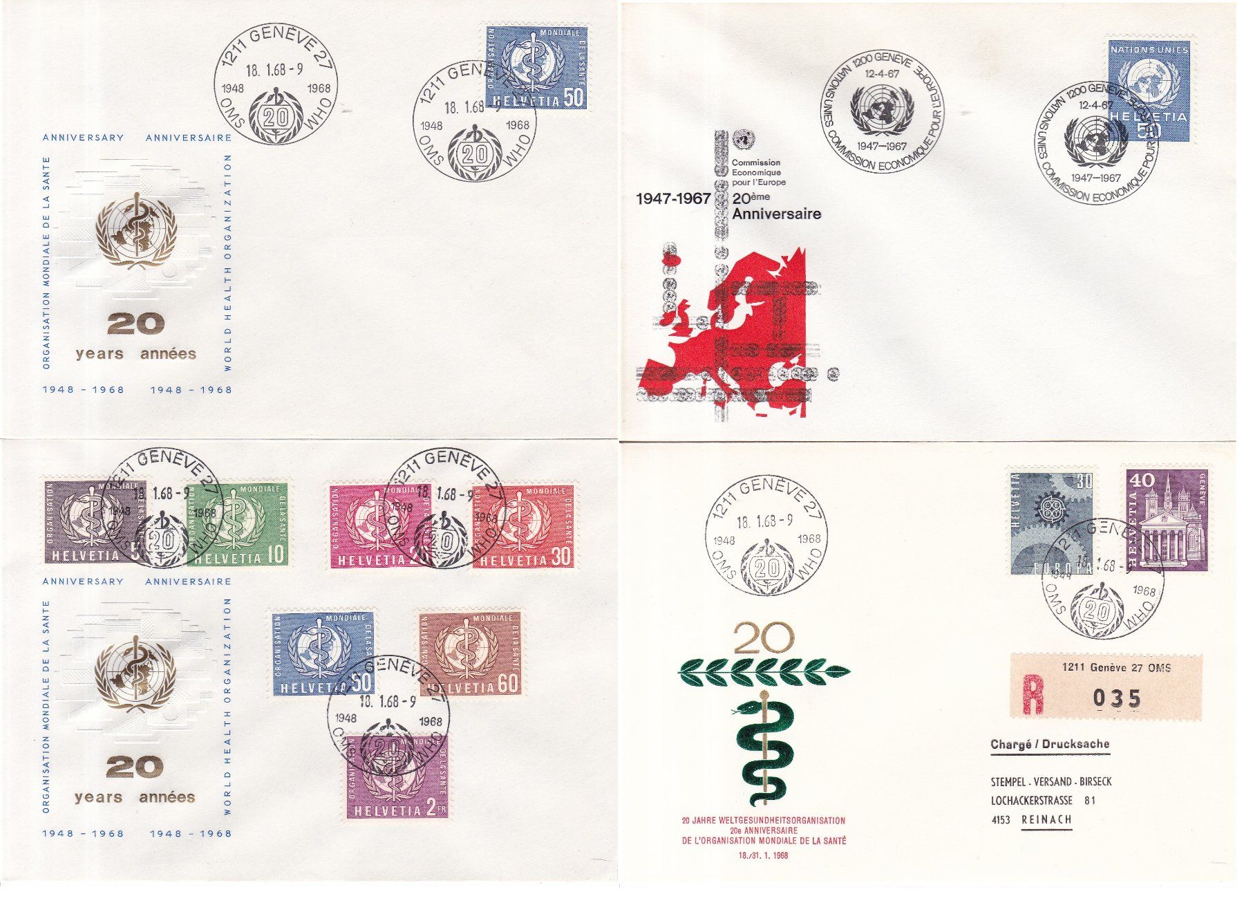 Alle Briefmarken: Bogenstücke & FDCs "Genfer Ämter" – Gebraucht aus Münchwilen AG von Nesar 7