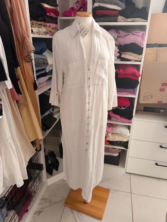 Zara Leinenkleid/Tunika, Weiss, Grösse M, Sommer-Look