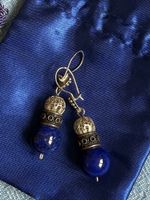 Vintage Lapis Lazuli Earrings 925 Silver Filigree Boho Gemst