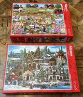 2 Alipson Puzzle, 1000 Teile, Winterdorf & Jahrmarkt