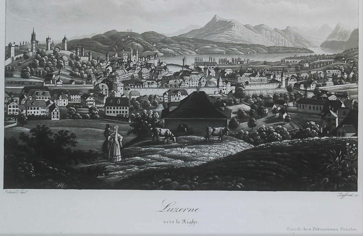 Incisioni: Luzern Rigi  grosse Ansicht von Dikenmann – Usato da Rafz venduto da Helvet32 1
