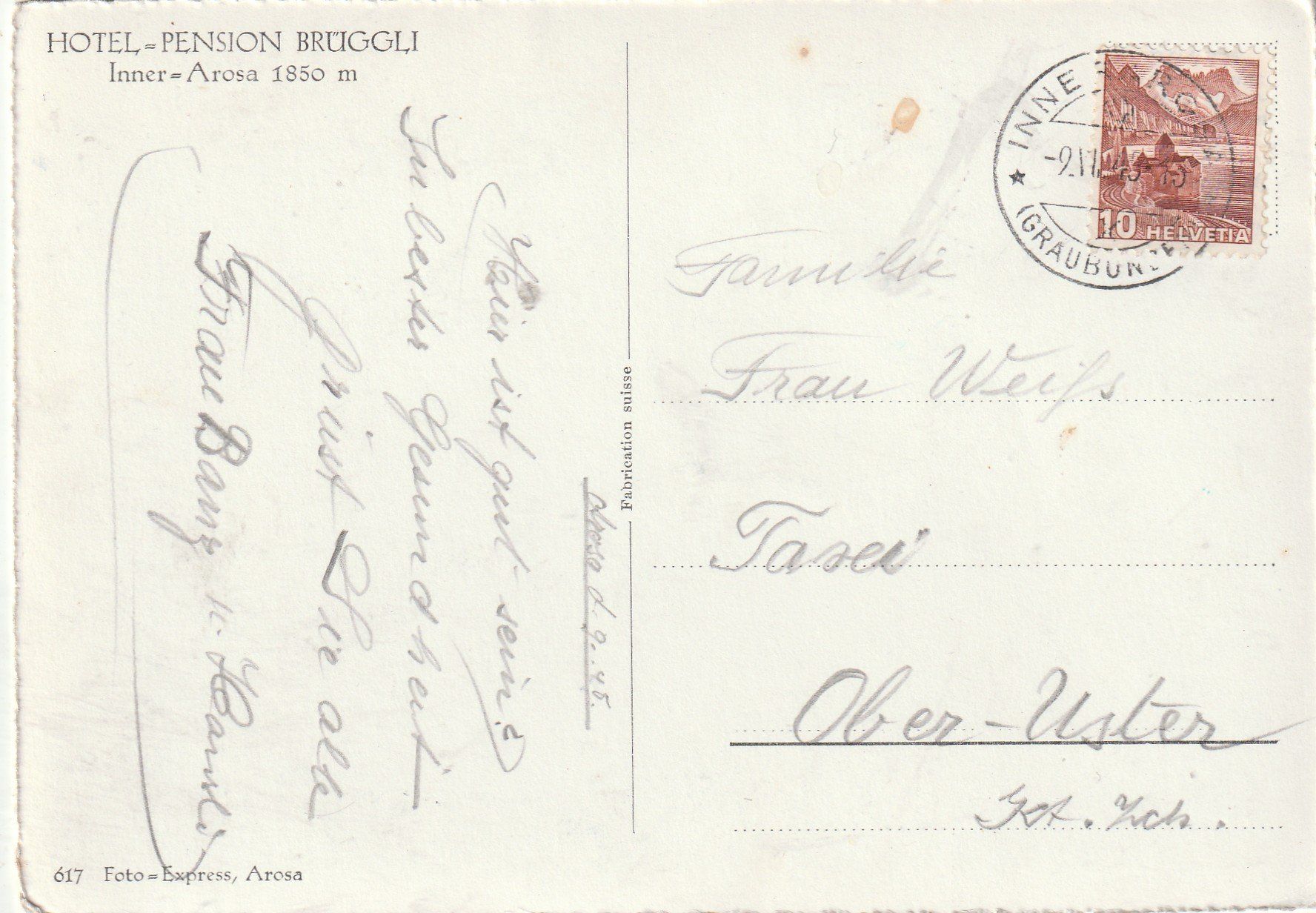 Cartoline postali: Hotel Brüggli Inner Arosa – Usato da Lumbrein venduto da made02 1