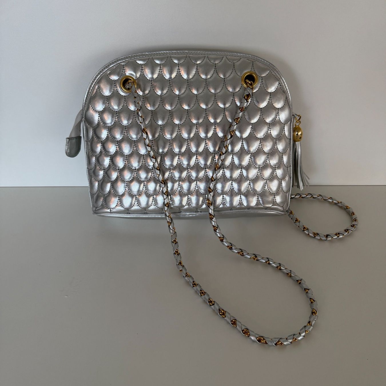 Borse da donna: Handtasche Umhängetasche Schuppenmuster silber – Nuovo (secondo la descrizione) da Balzers venduto da dassandro 2