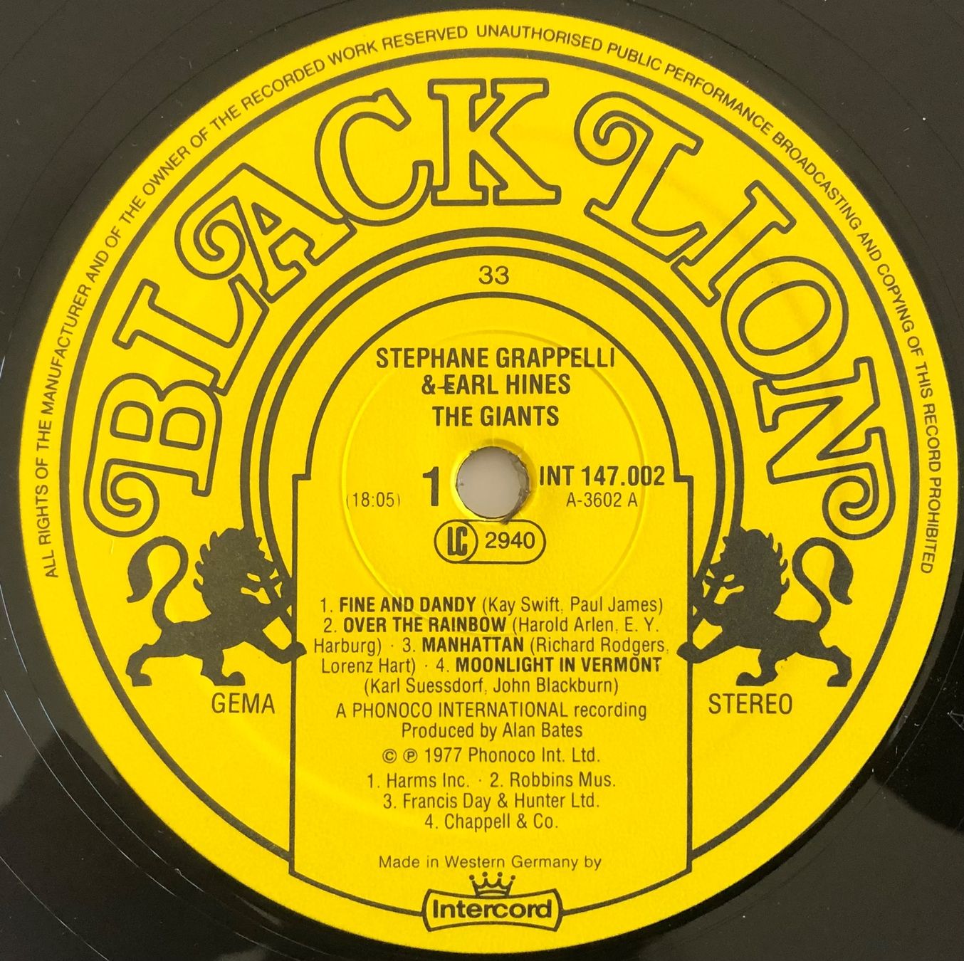Dischi in vinile: STEPHANE GRAPELLI & EARL HINE - THE GIANTS – Usato da Poliez-Pittet venduto da Newtown-Records 2