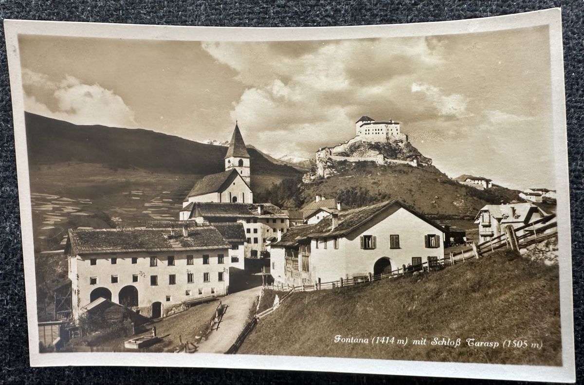 Cartoline postali: Fontana mit Schloss Tarasp 1937 – Usato da Wettingen venduto da Phibras