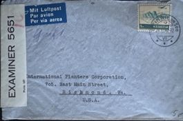 Schweiz Luftpost Zensurbrief USA Richmond Virginia 1942