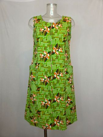 70er Baumwollkleid grün ca.M