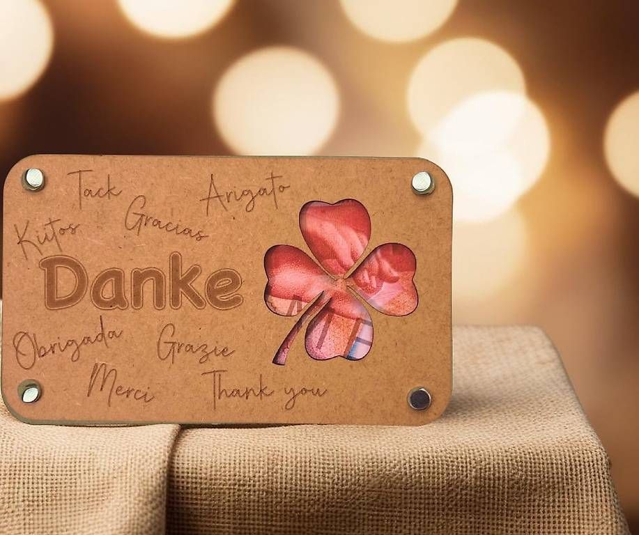 Cartoline: Holz Geschenkkarte - Danke – Nuovo e nell'imballaggio originale da Hinterforst venduto da TimberArt