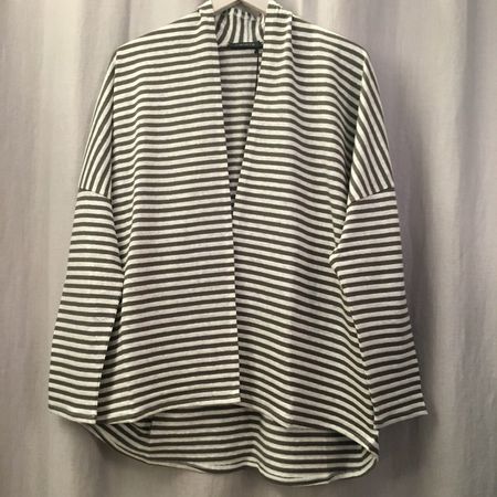GWhite Schalkragen Jacke LA Leinen Jersey taupe weiss Gr 40