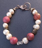 Armband Perlen und Edelsteine rosa weiss 19 cm Länge