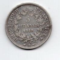 (1058) Republique Francaise, 5 Francs, 1849, ss-vz