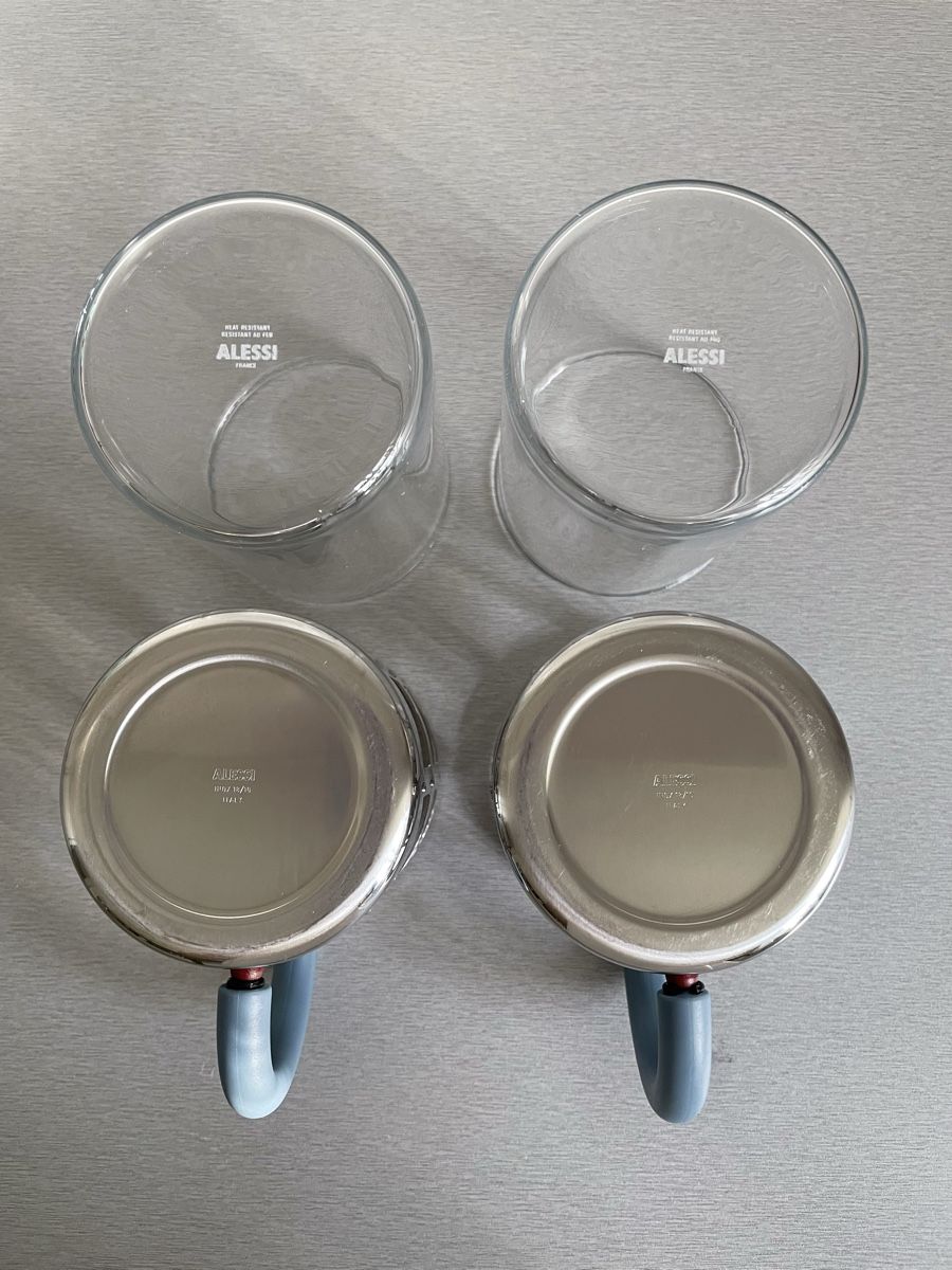 Alessi Tazze: 2 Alessi Michael Graves Teetassen mit blauem Griff, Glas. – Usato da St. Moritz venduto da cri_h9tt 1