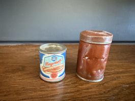 2 antike Blechdosen für alten Krämerladen Puppenküche 