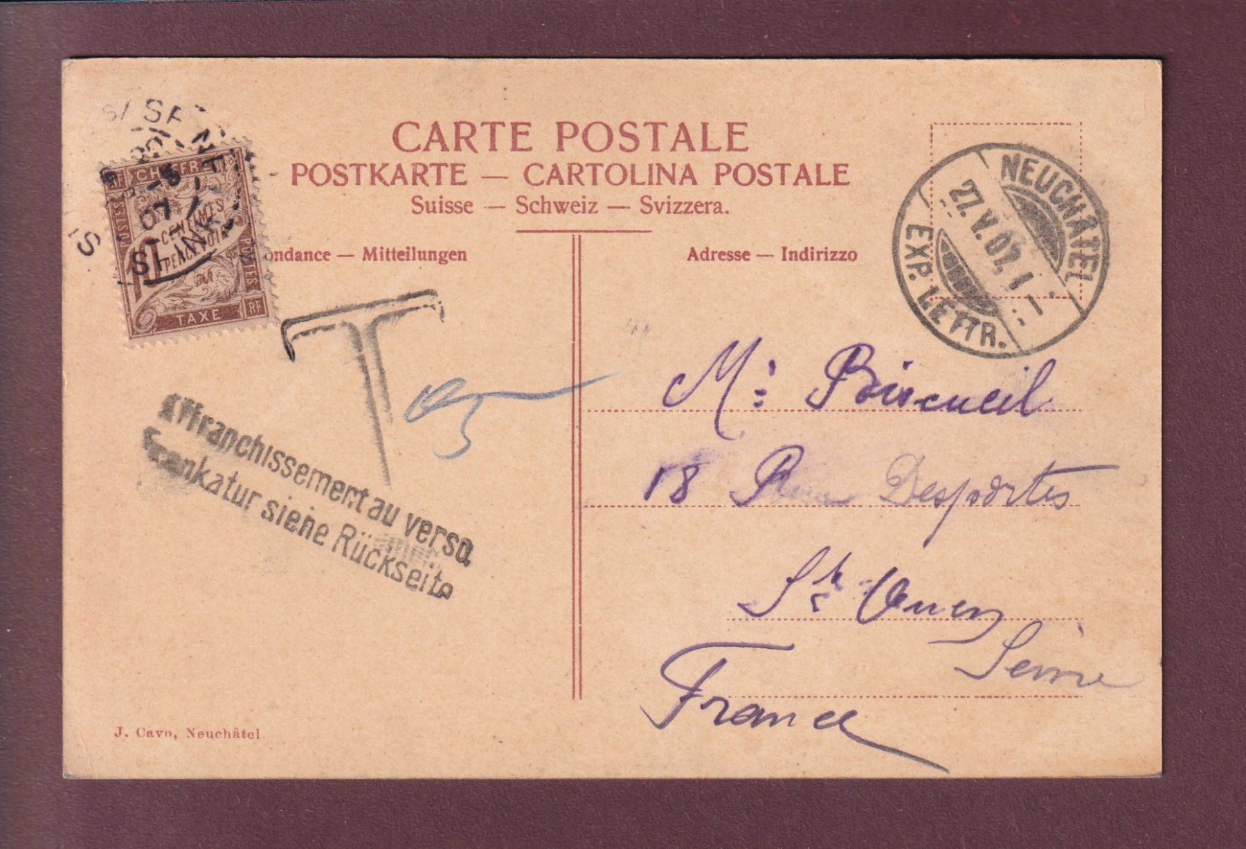 Ansichtskarten: NEUCHÂTEL - Le Château - 1907 – Gebraucht aus Pully von nicecards 1