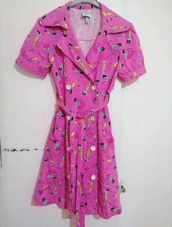 Robe Vintage rose à motifs originaux, taille S - idéale été!