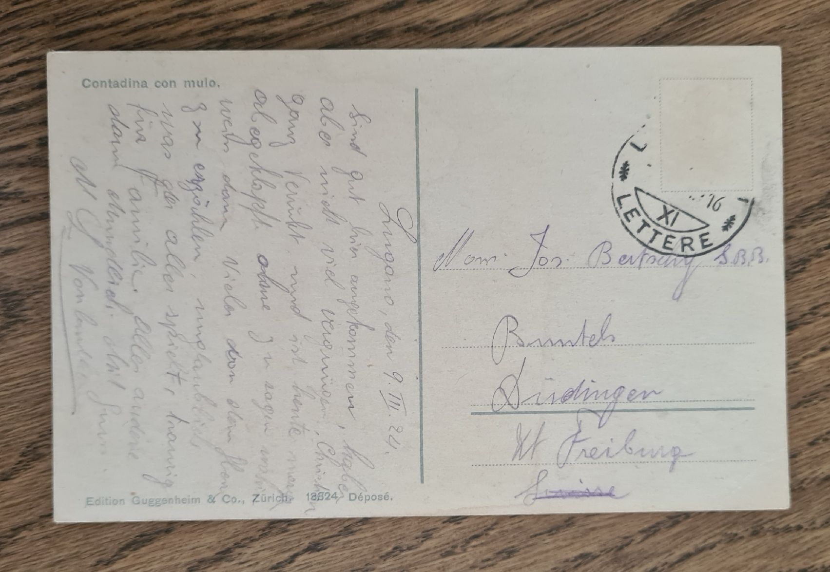 Cartoline postali: Kunstkarte mit Esel con mulo 1924 – Usato da Ebikon venduto da Donar50 1