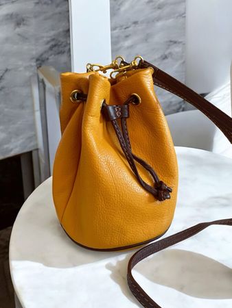 Bucket Bag Leder Tasche Vintage Style Gelb Made in Italy