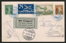 1924 : Flugpostkarte Laufen-Zürich mit Vignette