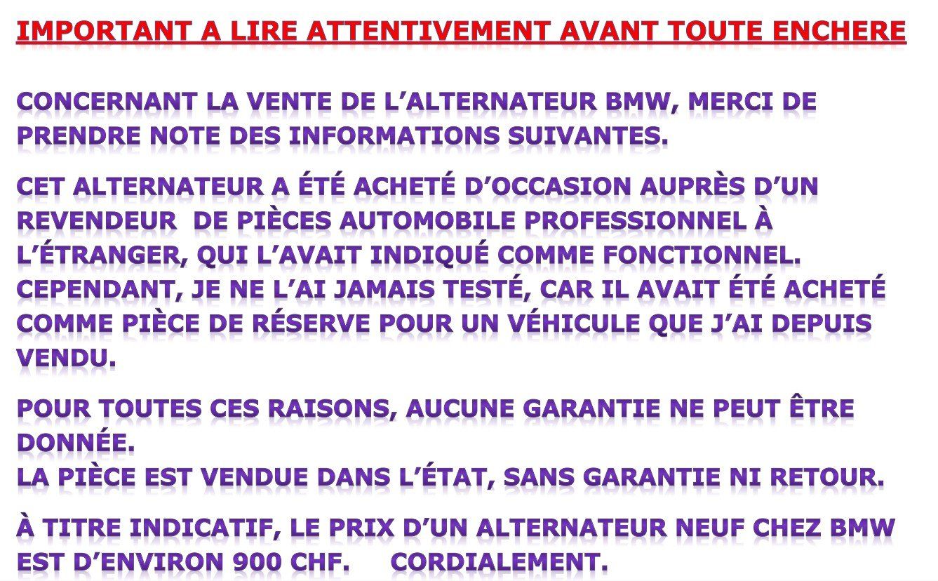 BMW Tutti pezzi di ricambio auto: alternateur bmw 118d e87 – Usato da Bulle venduto da Parapefg 2