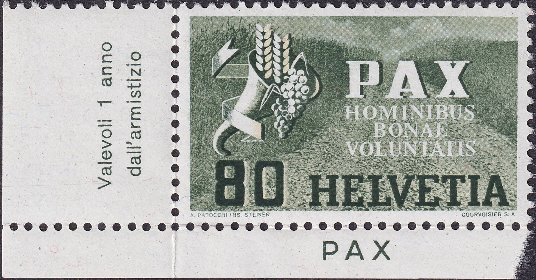 Tutti i francobolli: 1945, PAX Nr.269 ** postfrisch mit "Ecktabs", Kat: 10.-+ – Usato da Sursee venduto da Luzernerraute