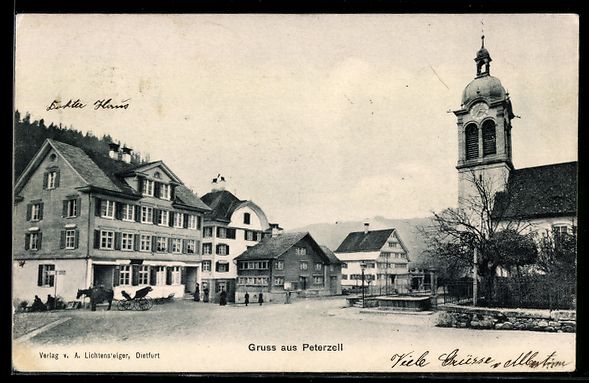 Cartoline postali: AK Peterzell, Ortspartie mit Kirche – Usato da Berlin venduto da bartko-reher