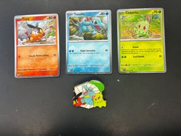 Tepig 029/217, Totodile 041/217, Chikorita 008/217 mit Pin