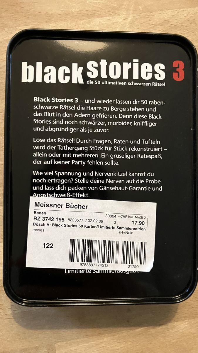 Giochi: Black Stories 3 - Rätselspiel – Usato da Wettingen venduto da Vichli 2