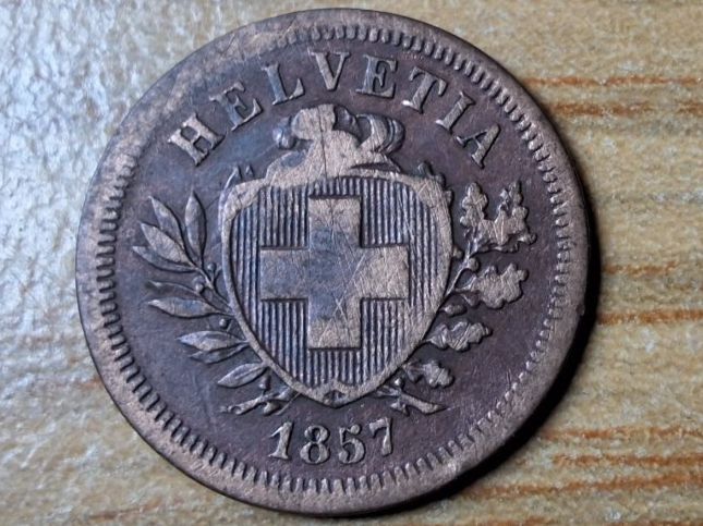 Alle Münzen: 1 Rappen 1857 – Gebraucht aus Münchenstein von purbach1
