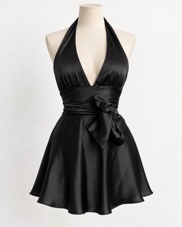 Zara Neckholder Kleid schwarz Satin Grösse S neuwertig