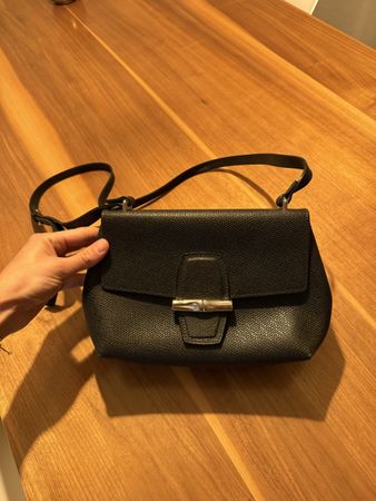 Longchamp Roseau Umhängetasche Leder Schwarz