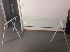 Design Glastisch weiss Metallgestell