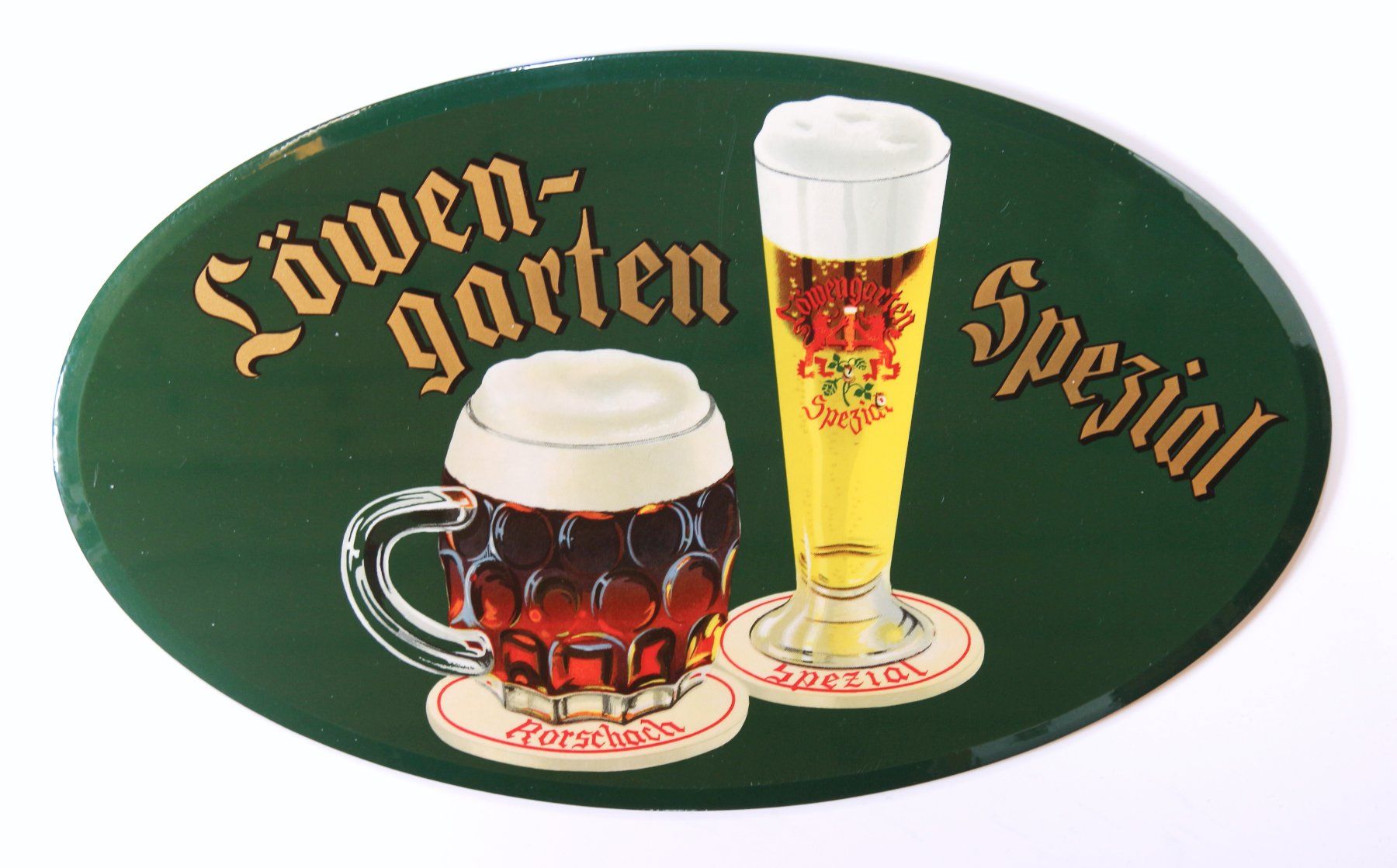 Schilder: Brauerei Löwengarten Rorschach ovales Buffetschild – Gebraucht aus Schmitten FR von Rimonimus