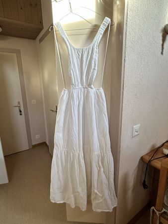 White Summer Dress - Light Cotton, Open Back, Size S