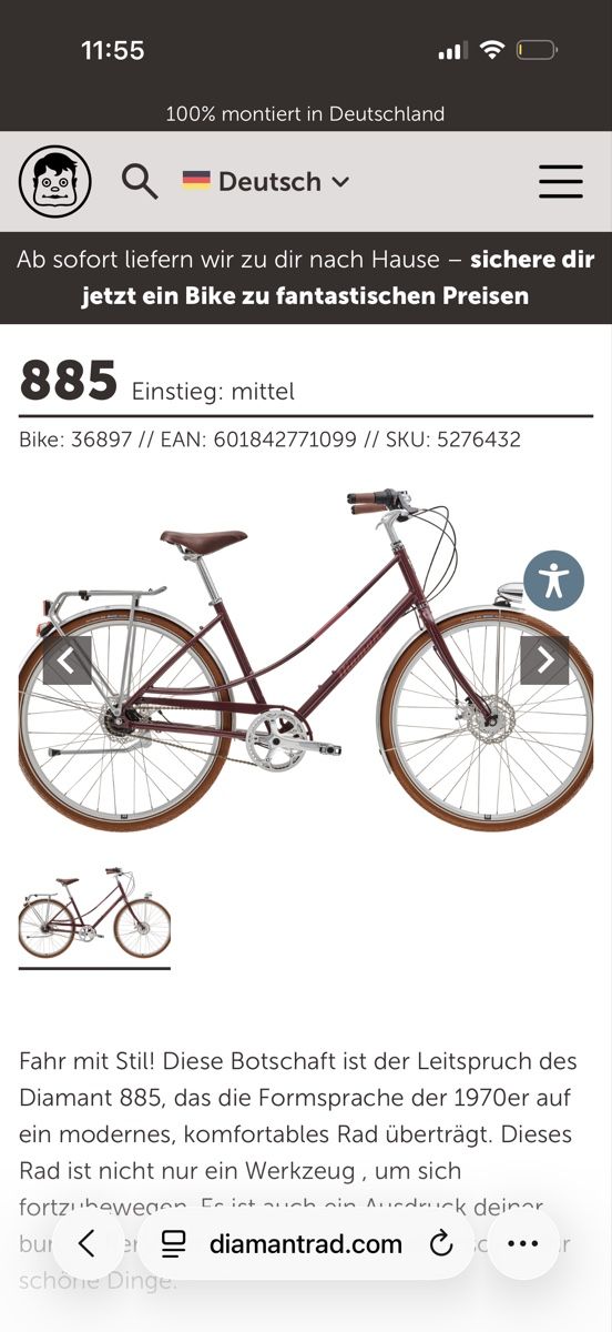 Diamant Biciclette: Vélo de ville Diamant 885 – Nuovo (secondo la descrizione) da Zürich venduto da Mb_Zh 1