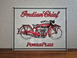 Emailschild Indian Chief Motorrad Werkstatt Emaille Schild