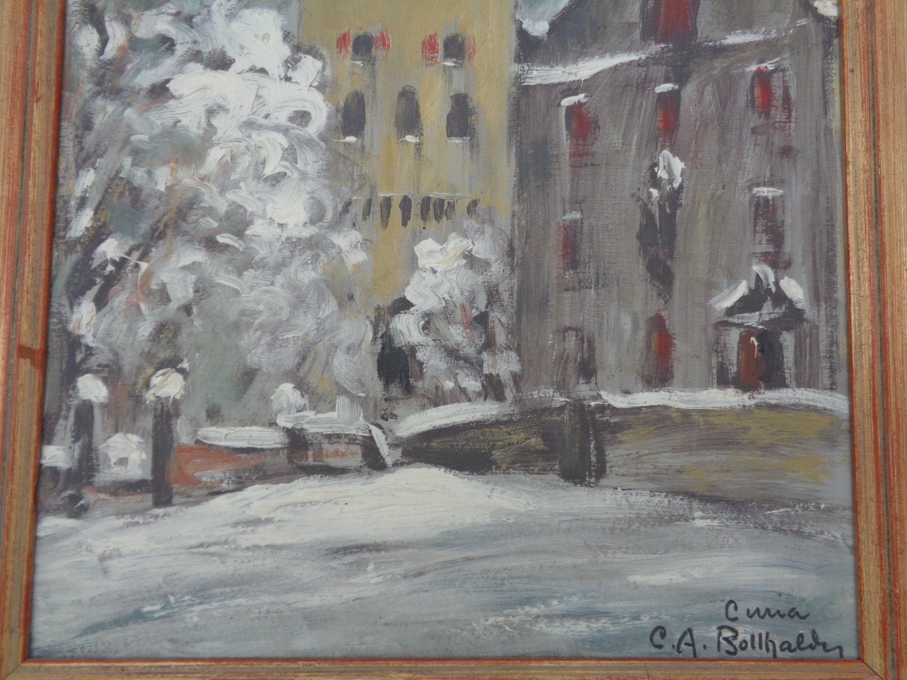 Dipinti: Gemälde - C.A. Bollhalder - Chur Hofturm im Winter 1938 – Usato da Chur venduto da omonia 3