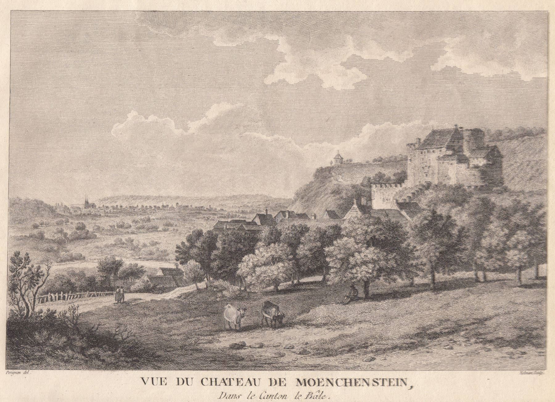Incisioni: MÜNCHENSTEIN, MÖNCHENSTEIN, KUPFERSTICH 1788 – Usato da Grüningen venduto da Kartensammler