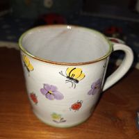 Keramik Tasse bunt bemalt mit Insekten Motiv 