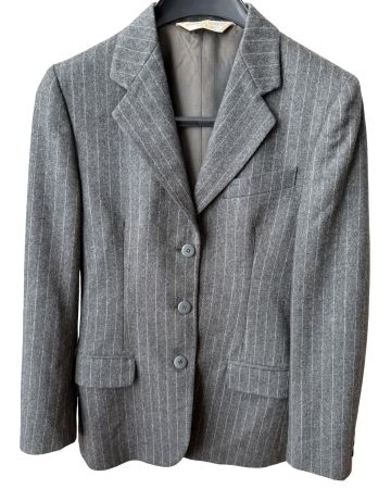 Veste tailleur femme grise à rayures fines, taille 38.