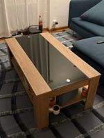 Coffee Table with Black Glass Top & Shelf – 110 × 60 cm