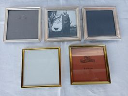5er Set Vintage Bilderrahmen für 9x9 cm Metall Flachglas